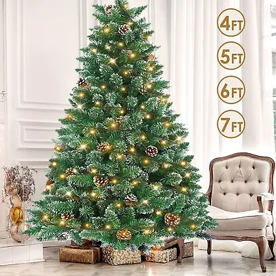 £28.99 • Buy Snow Covered Christmas Tree With Lights 4/5/6/7FT Luxury Pine Cones Bushy Prelit