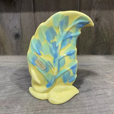 Vintage Royal Haeger Leaf Vase Yellow Blue And Green Accents • $13
