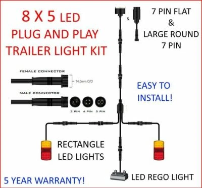 $99 • Buy 8x5 TRAILER LED WIRE KIT EASY TO INSTALL PLUG AND PLAY WIRING RECTANGLE DIY &
