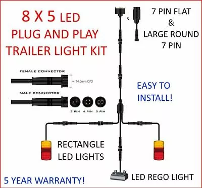 8x5 TRAILER LED WIRE KIT EASY TO INSTALL PLUG AND PLAY WIRING RECTANGLE DIY & • $143.75