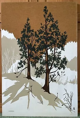 Vintage Marushka Canvas Screen Print Wall Art Snow Mountain Trees 36  X 24  • $125