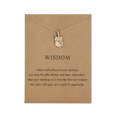 Wisdom Owl Friendship Family Couple Gold Women Lady Wish Card Necklace Gift UK • £3.79