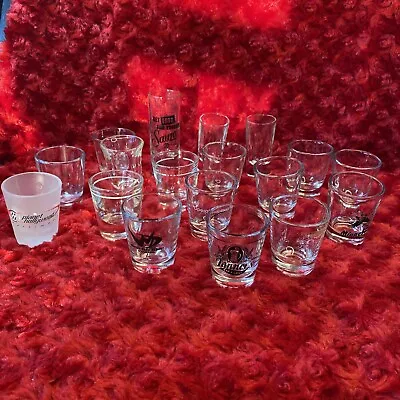 Vintage Lot Shot Glasses 18 Total Most Plain Glass 1 Tanners Bar & Grill See Pic • $11.99