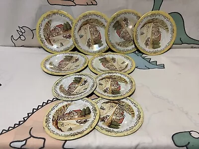 Vntg 7 Lot Kids Tea Set Tin Metal Plates Horse Buggy Mansion Victorian HTF RARE  • $49.99