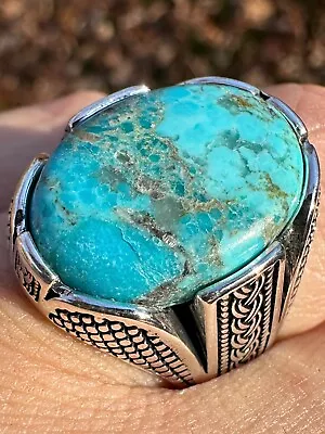 Mens Real Solid 925 Sterling Silver Blue Turquoise Natural Native Gemstone Ring • $68