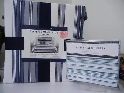 Tommy Hilfiger Philip Stripe 5 Pc Twin/twin Xl Blue White Comforter & Sheet Set • $119.99