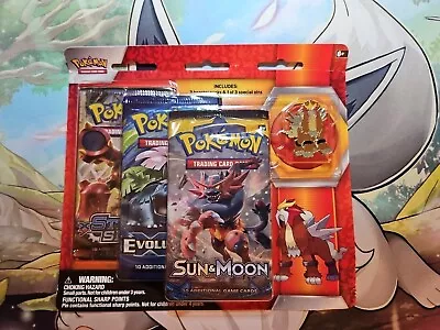 2017 POKEMON TCG ENTEI PIN 3-PACK BLISTER W/ XY EVOLUTIONS BOOSTER PACK NEW • $49.99