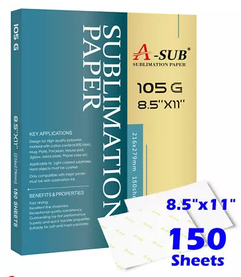 A-SUB Sublimation Paper 8.5x11 150 Sheets 105g For Heat Transfer Cotton Poly Mug • $18.95