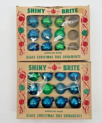 Vintage Shiny Brite Blue Green Miniature Christmas Tree Ornaments 22 Beige Box • $49.99