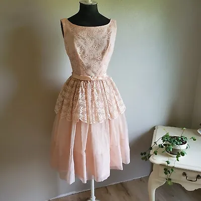 Vintage 1950'S Pink Lace And Tulle Cocktail Host Prom Dress • $65