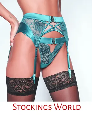 Suspender Belt Deep Lace Waspie Teal Green Large NEW RRP £25 • £12