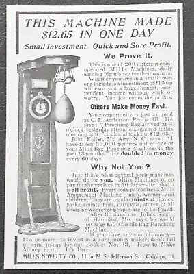 Antique1905 PUNCHING BAG Vtg Print Ad~Mills Novelty Strength Test Arcade Machine • $12.95