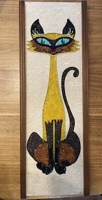 Vintage 60s Siamese Cat Gravel Art Mid Century Decor Wall Hanging • $200