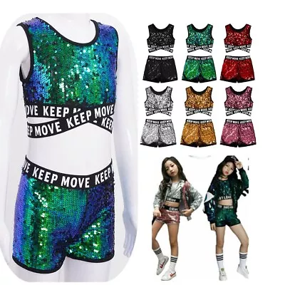 UK Kids Girls Dance Tops With Bottoms Set Jazz Hip-Hop Street Dancing Costumes • £13.32