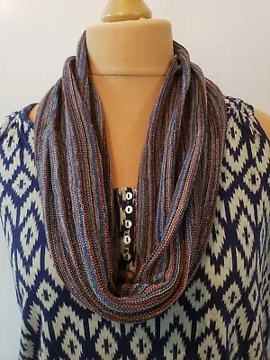 Striped Stripy Autumn Colours Lightweight Infinity Scarf / Head Wrap Ethnic Boho • £4.50