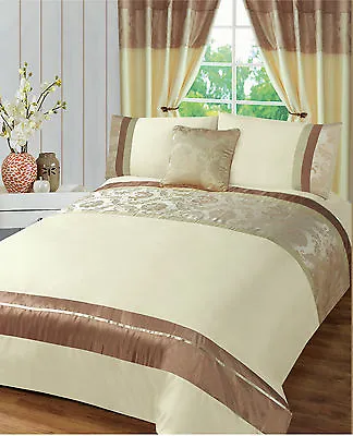 Contemporary Cream Jacquard Brown Duvet Cover Bedding Set Single Double King • £17.95