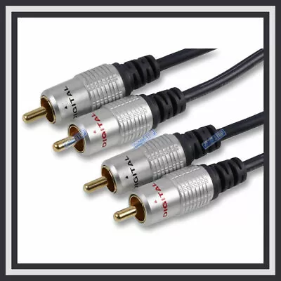 PURE OFC SHIELDED Twin Phono Cable Lead Stereo Audio 2 X RCA To 2 X RCA 24K GOLD • £4.35