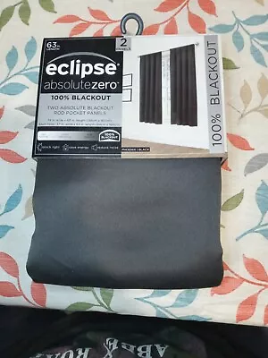 ECLIPSE Absolute Zero 100% Blackout Curtains 2 Rod Pocket Panels Black 63  • $15