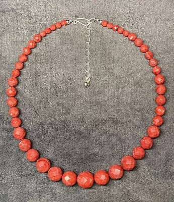 Mine Finds By Jay King Faceted Red Coral Graduated Bead 18  Sterling Necklace • $58