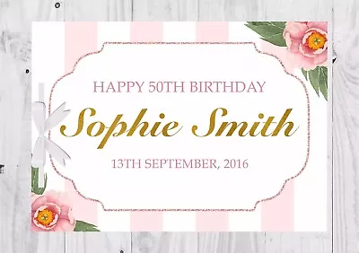 PERSONALISED Birthday Guest Book Keep Sake Game Pink Floral Roses 50th • £8.99