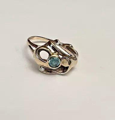 Vintage 14K Yellow Gold Blue Zircon Ring Size 6 • $342