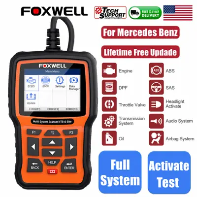$142 • Buy FOXWELL NT510 Elite Scanner OBD2 For Mercedes Benz Bidirectional All System Tool