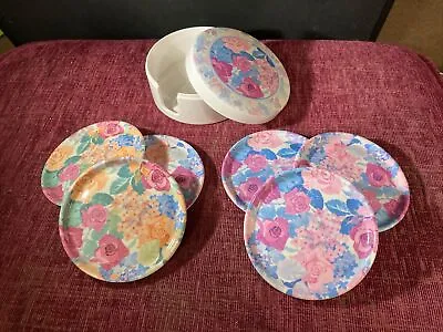 6 Cloverleaf Rose Garden Melamine Coasters 6 Round Floral Coasters / Cup Mats • £6.99