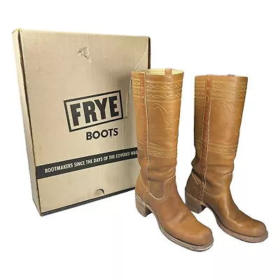 🇺🇸 Vintage 70s FRYE Campus Stitching Horse Boots 15” Tall Size 7 B Black Label • $599.99