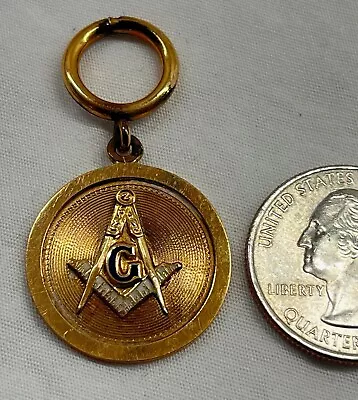 Antique Masonic 10k Gold & Enamel  G Compass  Fob Pendant Charm 15/16  Dia 3.2g • $195