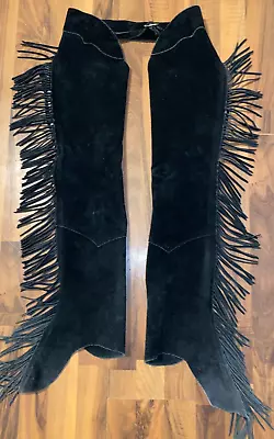 Barnstable Youth 14 Black Fringe Western Chap Suede Leather 26'' - 30'' • $75