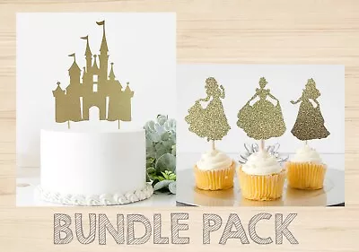 BUNDLE PACK Castle Cake Topper + Disney Princess Cupcake Toppers For Birthday • $13
