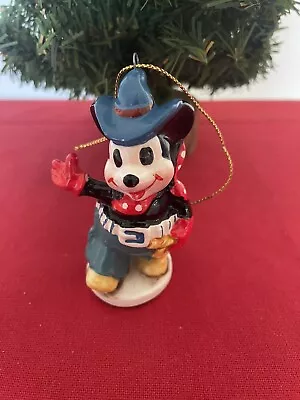 Vintage Disney Mickey Mouse Ceramic Cowboy Christmas Ornament Japan • $10