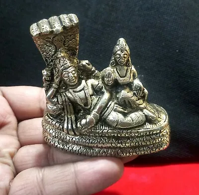 Rare GOD Vishnu Lakshmi Laxmi On Serpent SheshNaag Brass Sculpture Hindu Statue • $18.90