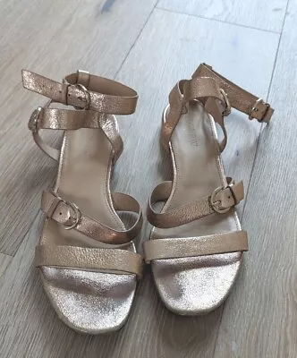 J Crew Bronze Metallic Leather Strappy Buckled Ankle Sandals Flats 8 • $15