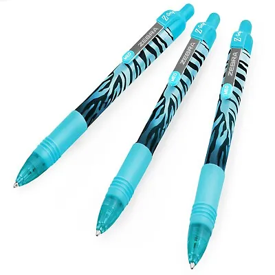 3x Zebra Z-Grip Smooth Ballpoint Pen - Funky Flame Stripe Blue Barrel - Blue Ink • £3.99