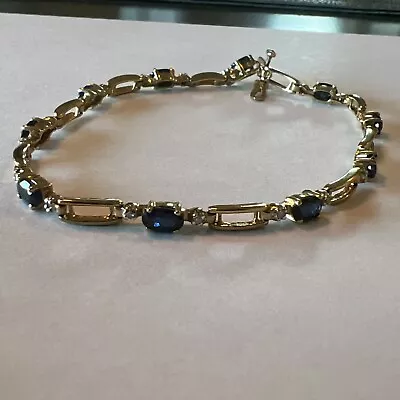 10kt Yellow Gold Sapphire/diamond Bracelet Sz 7in Lg Wgt 5.8 Grams • £159.90