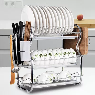 3 Tier Dish Rack Utensil Cutting Board Bowl Tray Storage Holder Organiser Basket • $37.95