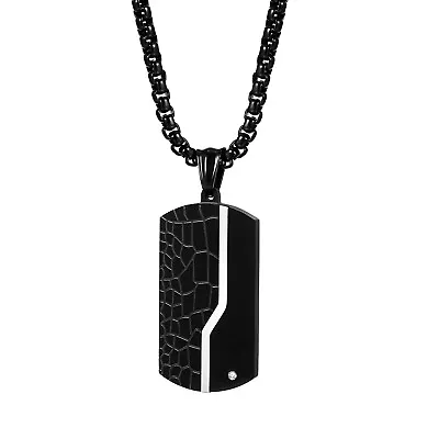 Mens Military Polished Black Crack Dog Tag CZ Stainless Steel Necklace Chain 22  • $10.44