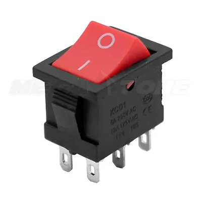 (1 PC) DPDT Mini Rocker Switch ON-ON Red Button KCD1 6A/250VAC - USA SELLER! • $3.39