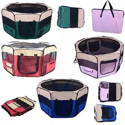 Fabric Pet Playpen Play Pen Soft Run Dog Puppy Cat Rabbit Guinea Folding Cage • £18.99