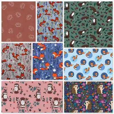 Cotton Jersey Fabric Stretch Childrens Pj's Tshirts Leggings Fox Woodland Owls • £8.50