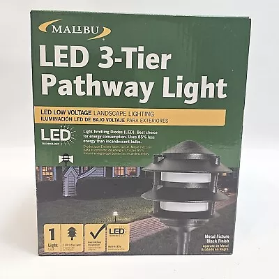 MALIBU 3-Tier LED Pathway Low Voltage Landscape Light BLACK Metal (8401-9203-01) • $38.99