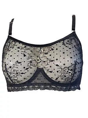 Bras N Things Underwired Sheer Mesh/ Lace Bra Size 10C Black New • $35