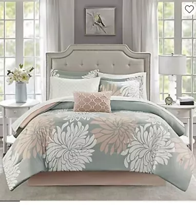 Madison Park Essentials Floral  Comforter & Sheet Set 7 Pcs Twin Size Blush/Gray • $49.95