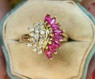 Lab-created 3Ct Marquise Red Ruby Cocktail Engagement Ring 14K Yellow Gold Over • $114.79