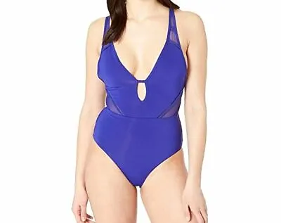 $205 Jets By Jessika Allen Women's Blue Plunge Halter One-Piece Swimsuit Sz US 6 • $21.98