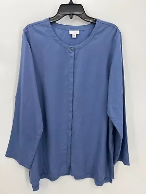 J Jill Pure Jill Top Womens XL Blue Long Sleeve Popover Flowy Lagenlook Beachy • $21.38