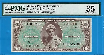 1958-1961 $10 MPC Series 541S857-1M42-1st PrintPMG 35 Choice VFNice! • $150