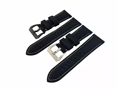 Black-Cream Canvas Leather 22 24 26mm Strap/Band Fits PANERAI OFFICINE Watch • £4.50