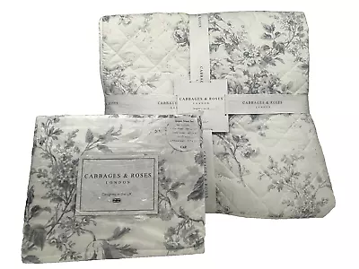 Cabbages And Roses QUEEN Alderney Greyish Blue Sheet & QUEEN Quilt Set Cotton • $209.99